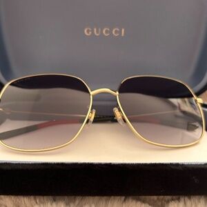 Gucci GG1195SK 001 Square Gold Frame Web Stripe Sunglasses with Case